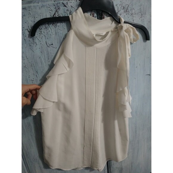 Veronica Beard  Silk Side Bow Tie Ruffled Cream Blouse Size 2 - Picture 3 of 8